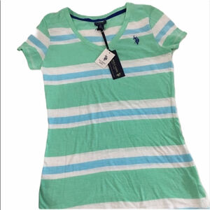U.S. polo Assn. green white blue stripe NWT short sleeve top tee size medium